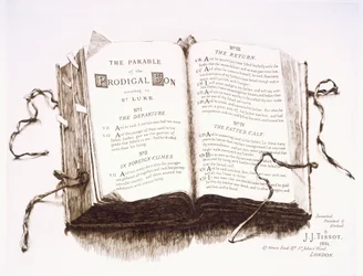 A bible open at the Parable of the Prodigal Son